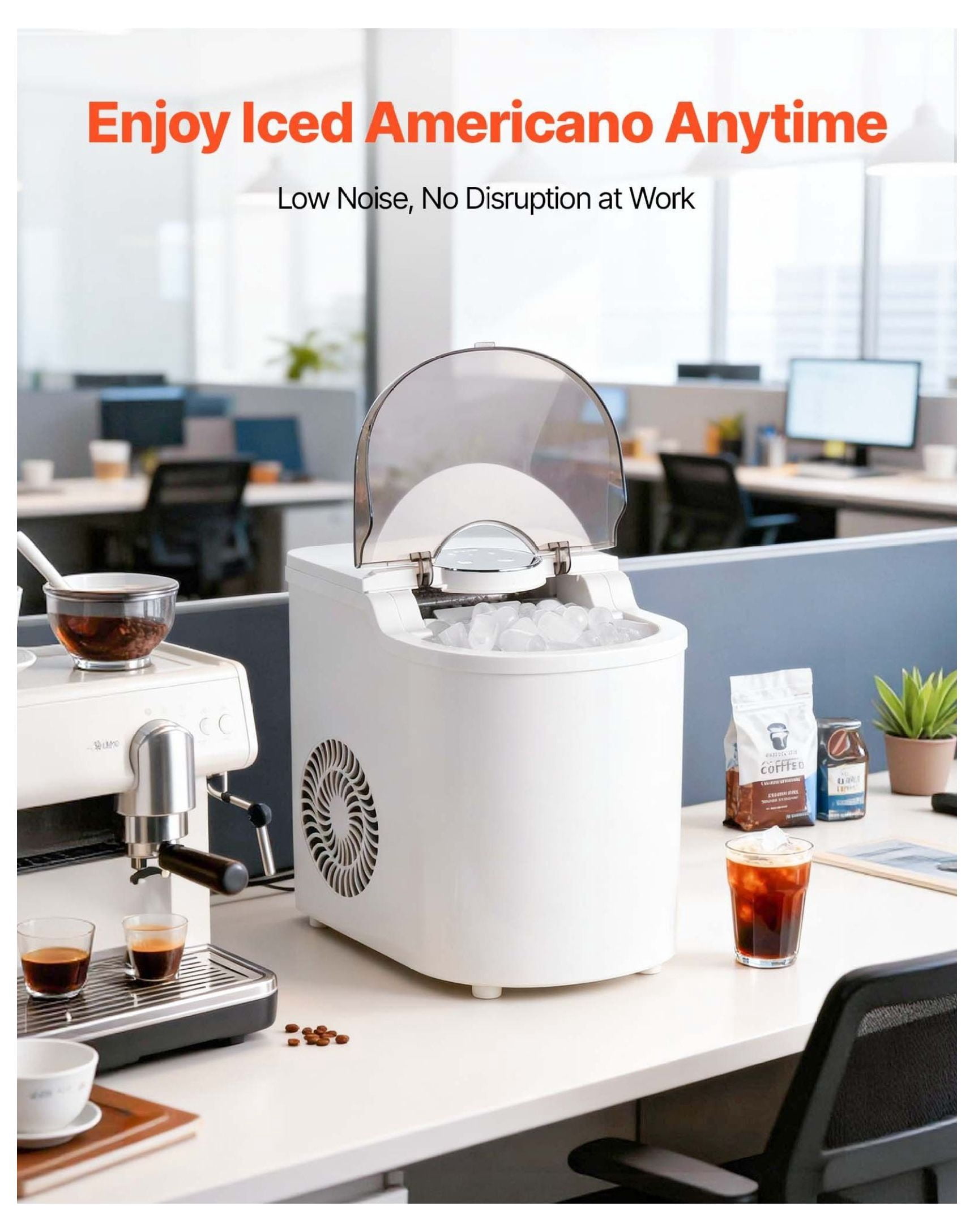 Countertop Ice Maker - 26lbs/Day, 6 Mins Ice, Self-Cleaning, Portable Ice Machine with Scoop - Small/Large Bullet Ice for Home, Kitchen, Bar, Office