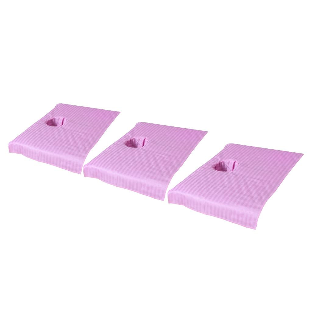 3x Strip Massage Table Sheet Cover with Hole Sectional 50x80cm Pink