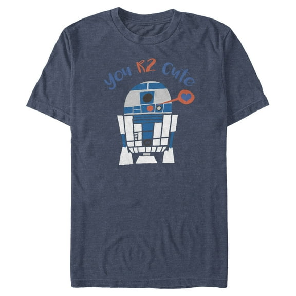 Men's Star Wars Valentine's Day R2-D2 Too Cute  Graphic Tee Navy Blue Heather Large