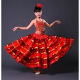 thumbnail image 4 of Falda flamenca española para niñas, disfraz de bailarina del vientre gitana, rojo, 360 grados, 140-150CM, 4 of 5
