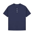 thumbnail image 2 of OGLCCG Boys Waffle Henley Shirts Short Sleeve Button up Crewneck T-Shirts Summer Solid Color Knit Basic Tees Tops for Kids 4-14 Years, 2 of 7