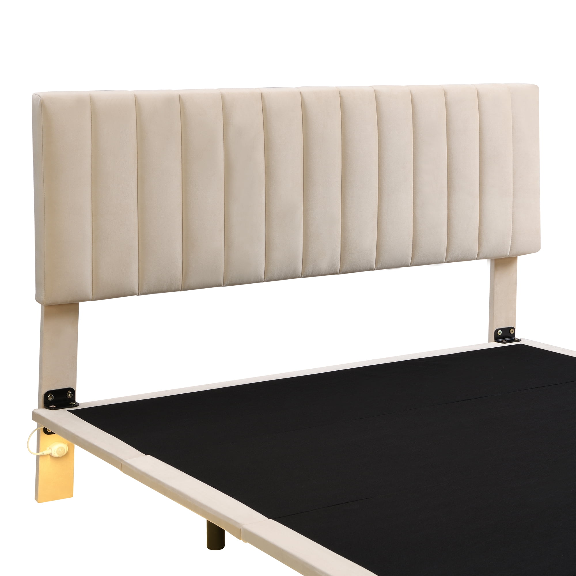 Gewnee Queen Size Floating Upholstered Platform Bed with Sensor Light ,Beige