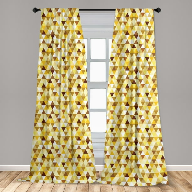 Abstract Curtains 2 Panels Set Triangle Pattern With Rhombus Shape Geometric Funky Shapes Vintage Art Window Ds For Living Room Bedroom 56 W X 63 L Yellow Brown White By Ambesonne Com Window Ds For Living Room Bedroom, Panel Curtain Pattern