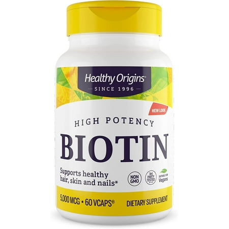 Healthy Origins Biotin 5,000 mcg (USP Grade D-Biotin), 60 Vcaps