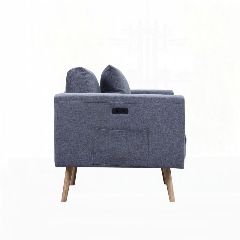 Modern Gray Linen Fabric Loveseat for Living Room with USB & Pockets (75"x30"x30"H)