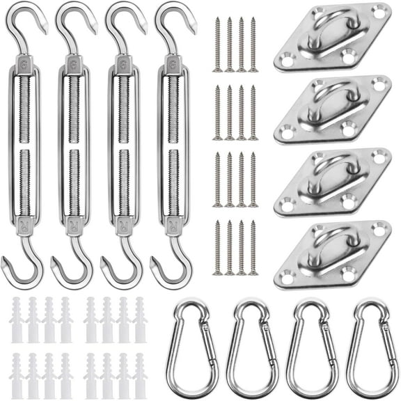 Sun Shade Sail Hardware Kit, Heavy Duty Anti-Rust Rectangle/Square Shade Sail Installation for Lawn and Garden (44 Pcs) D