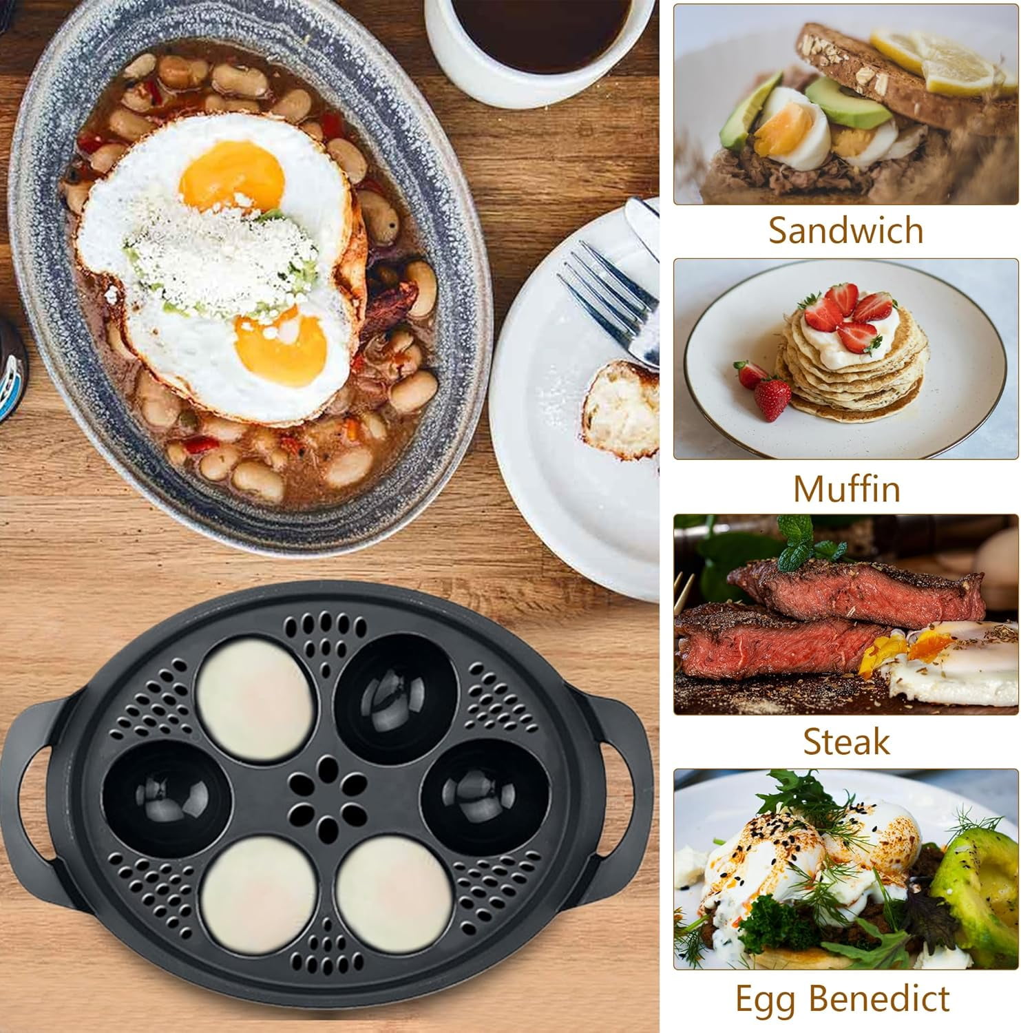 Nonstick Microwave Egg Poacher Insert: 6 in 1 Poached Egg Cooker Egg Boiler, Egg Steamer Poached Egg Cups For Thermomix TM6/TM5/TM31 and Air Fryer Oven (6 cup)