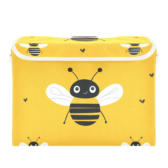 Cute Bees and Hearts Foldable Storage Bin with Lid and Handle Collapsible Storage Box 16.5 x 12.6 x 11.8 inches