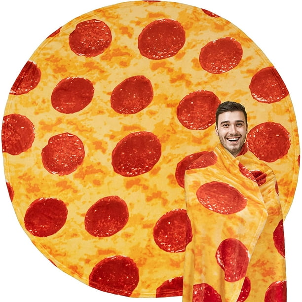 PAVILIA Pizza Blanket Double Sided Realistic Pepperoni Cheese Pizza Throw Blanket Wrap Adult Size Gag Gifts for Kids Teens Birthday Funny Food Blanket Weird Cool Fun Gifts Boys Girls Pizza 60in
