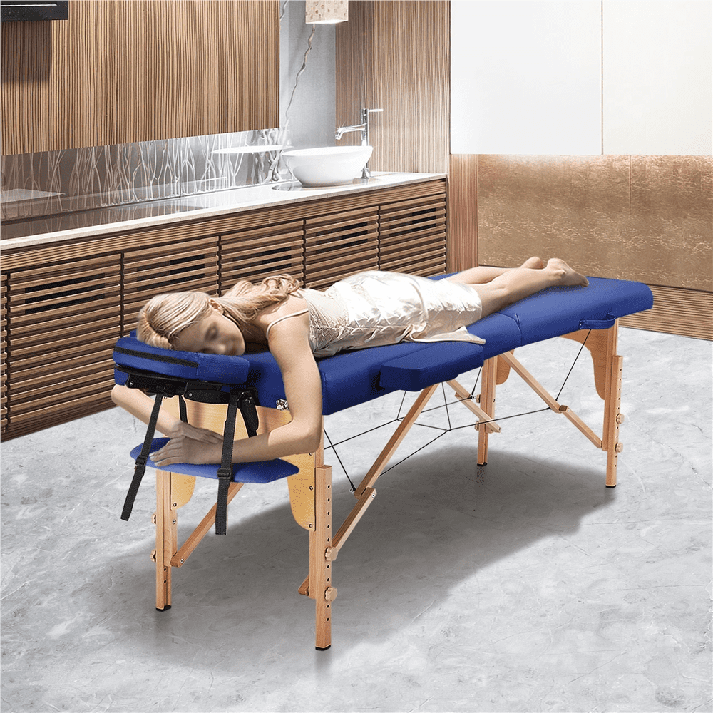 ALden design 84" Adjustable Portable Wooden 2 Section Massage Table, Blue