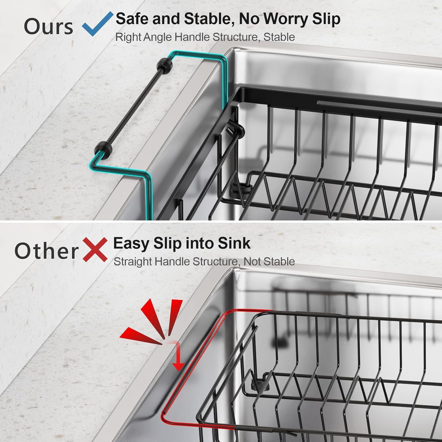 iSPECLE in Sink Dish Drying Rack - Expandable Over Sink Dish Rack with Cup Holder, Dish Drainer for Kitchen Counter with Utensil Holder Large Capacity, Fit 12.4"-18.7" Sink, Black