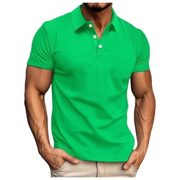 FhsagQ Men's Shirts Shirts for Men Super Fit Blue Men'S Short Sleeve Lapel T Shirt Summer Casual Solid Holiday Shirts Tops Men's Shirts 3Xl Men Shirts Tops 90% Polyester Green M