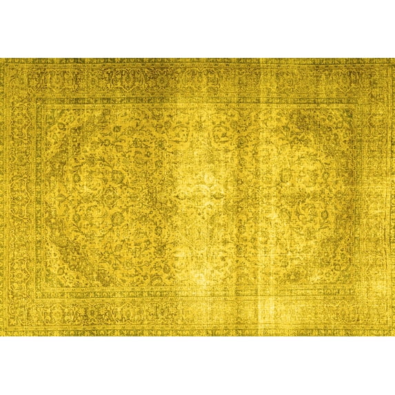 Ahgly Company Machine Washable Indoor Rectangle Persian Yellow Traditional Area Rugs, 8' x 10'