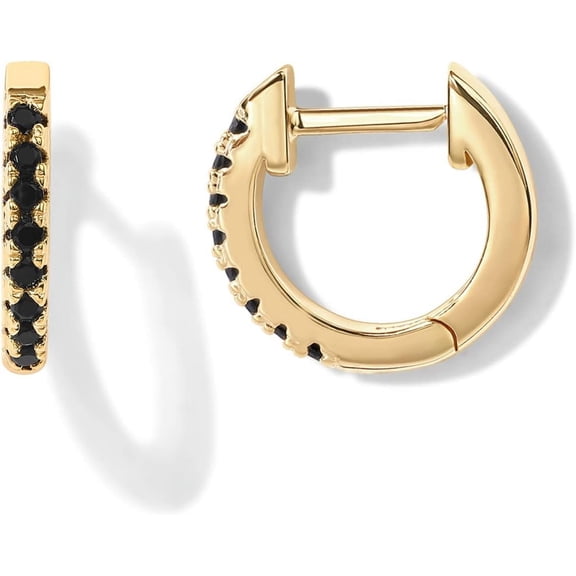 14K Gold Plated Sterling Silver Post Huggies | Cubic Zirconia Huggie Earrings for Women | Green, Garnet, Spinel Blue, Black, Multicolored Stones