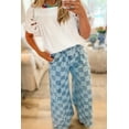 thumbnail image 3 of Women's Dusk Blue Checkered Denim Wide Leg Jeans | [ZhiHiMeRi] | 8, 3 of 12