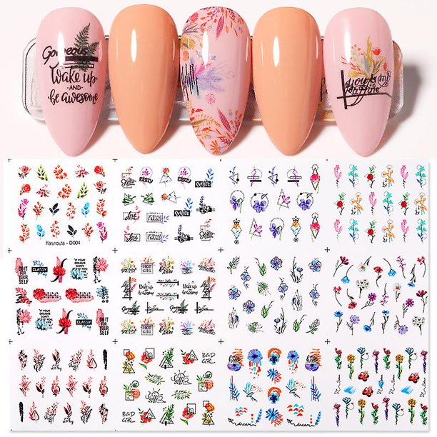 Pegatinas abstractas para uñas, calcomanías de líneas para uñas, transferencia al agua, pegatinas florecientes, grafiti, curvas, mariposas, hojas, flores, tatuajes para uñas para mujeres