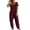 Wine, variant on Tqcoqu Women's Solid V Neck Short Sleeve Jumpsuit, Loose Harem Baggy Long Pants One Piece Jumpsuit with Side Pockets