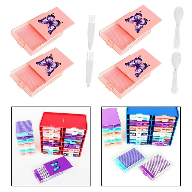 Elodie 4 Pieces Diamond Paintings Tray Holder 5D with Lid Container Rhinestone Tray pink