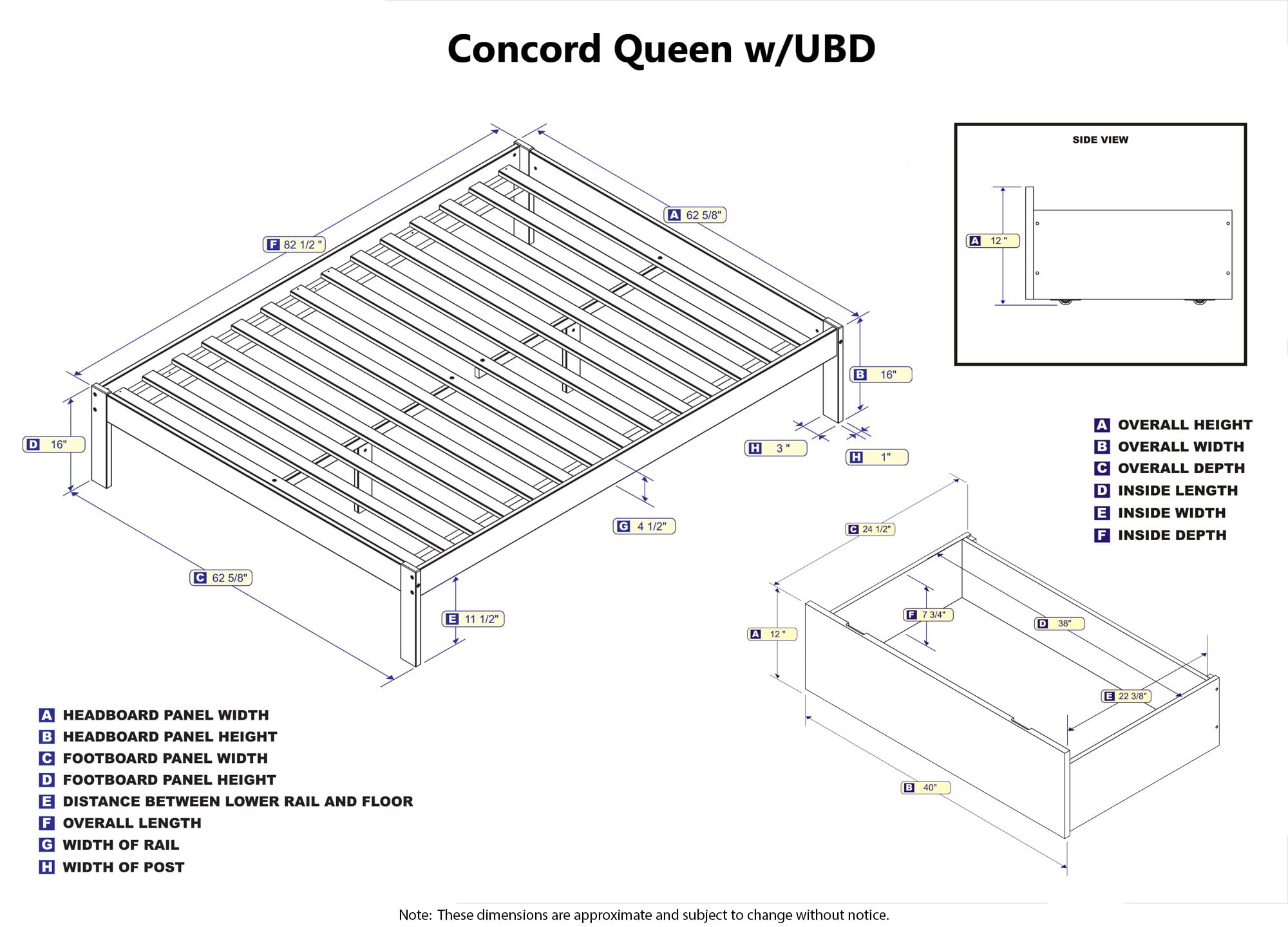 AFI Concord Queen Solid Wood Platform Bed with Footboard & 2 Storage Drawers in White