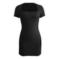 thumbnail image 4 of JIANJIA Summer Dresses for Women Solid Color Sexy Square Collar Short Sleeve Slim Tight Mini Bodycon Dress Daily-Wear,Black,S, 4 of 5