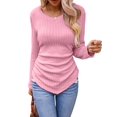 thumbnail image 2 of Womens Long Sleeve Shirts V Neck Ribbed Knit Slim Fit Light-Weight Sweater Fall Dressy Casual Tops Pink M, 2 of 8