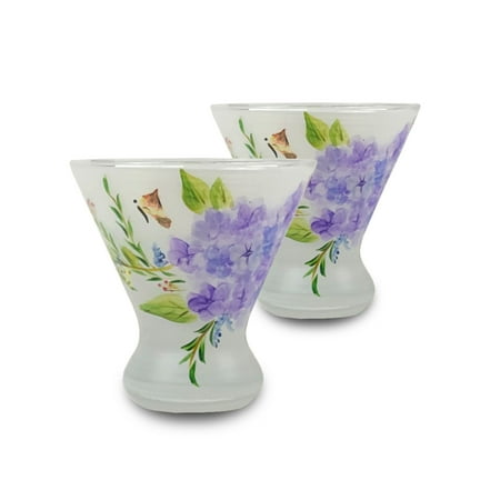 

Crafted Creations Set of 2 Blue and Green Floral Hand Painted Cosmopolitan Wine Glasses 8.25 oz.