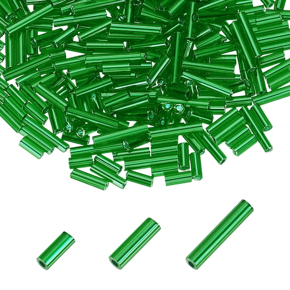 Uxcell 2000pcs Glass Bugle Beads 4/6/9mm Long Tube Cylinder Beads for Embroidery Sewing on Fabric Felt Ornaments Jewelry Plants Making, Dark Green