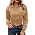 thumbnail image 2 of VBVC Women's Crew Neck Cropped Sweatshirt , Stretchy Long Sleeve Pullover For Women , Ladies' Drop Shoulder Top with Pockets, S-2XL, 2 of 8