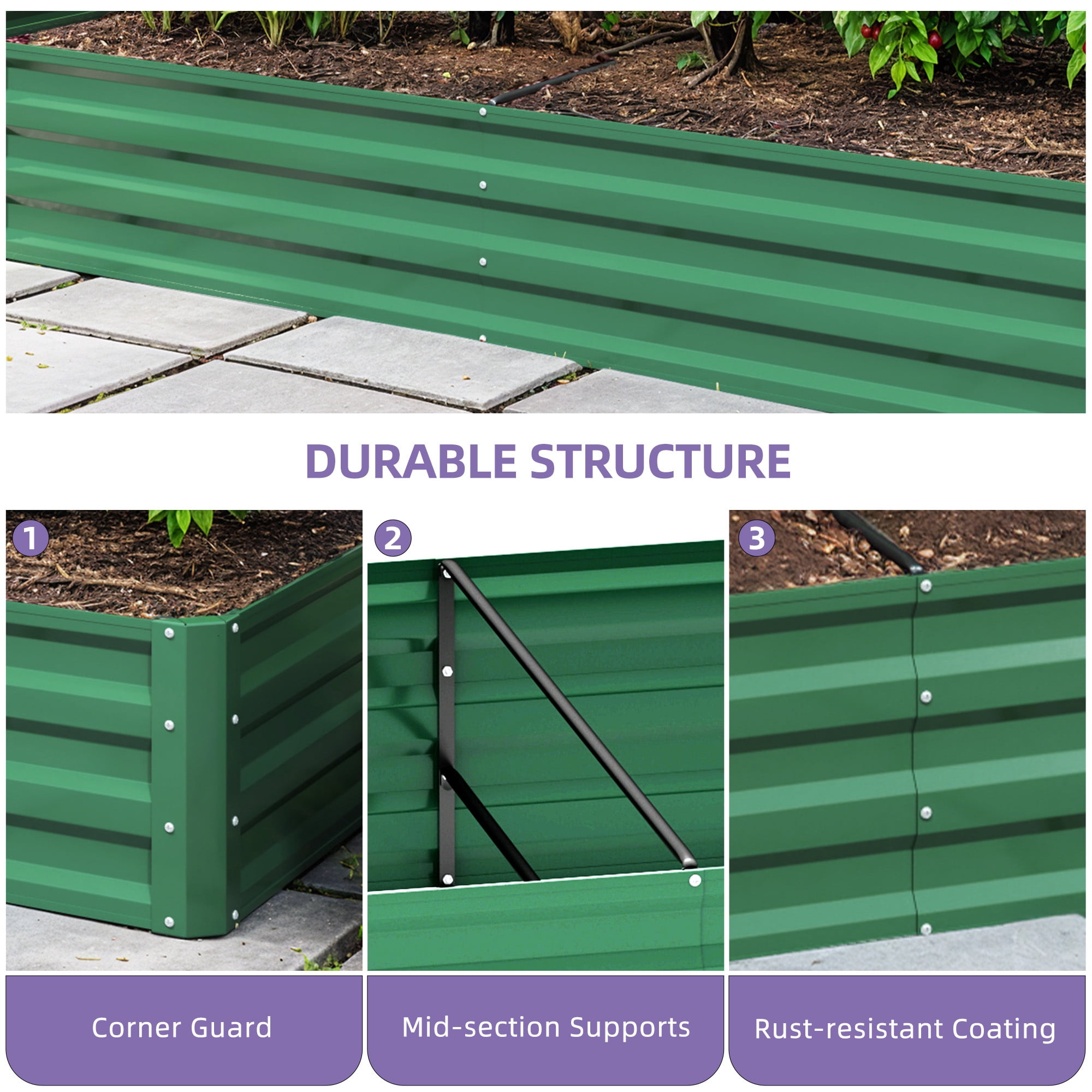 Uforic 6x3x1 Ft 2 Pieces Galvanized Metal Raised Garden Bed Kit with Free Gloves Green