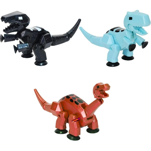 Zing Stikbot MEGA Dino 3 Pack - Includes Brontosaurus, T-Rex, and Carnotaurus, Create Stop Motion Animation, for Ages 4 and Up (Ice Blue, Space Black, Metallic Red)