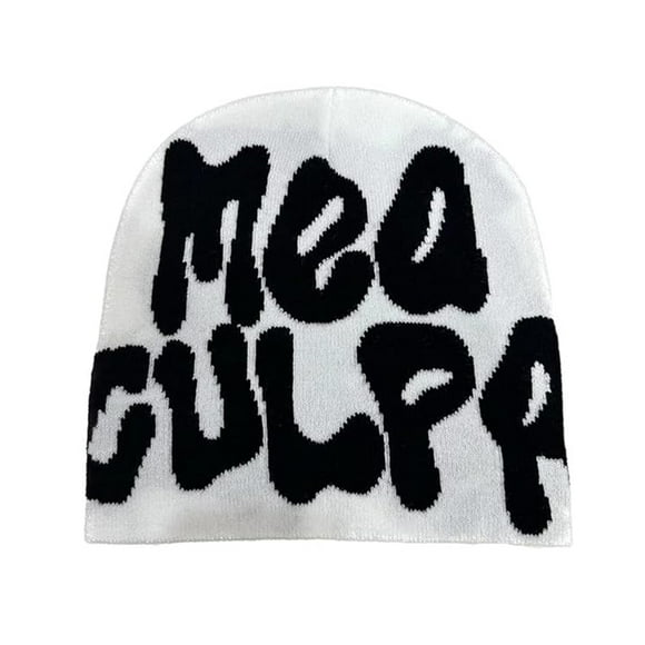 Unisex Y2k Beanie Hat MEA Graphic Winter Hat Warm Knitted CapHip Hop Caps for Men Cute Hat Y2k Original Man Cap WHITE