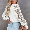 thumbnail image 6 of Jewelreauty Womens Lace Long Sleeve Tops Solid Color Patchwork Crewneck T-Shirts Casual Slim Fitting Tops (S, White), 6 of 9