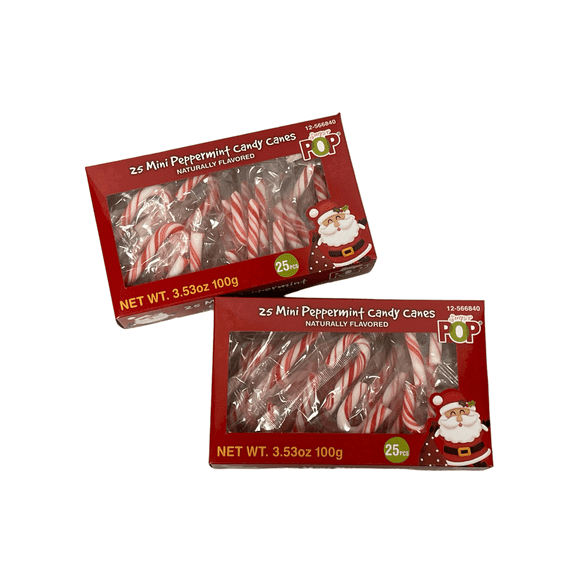 Sugar POP Mini Peppermint Candy Canes Naturally Flavored; 2 Boxes of 25 Counts; Total of 50 Counts