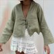 thumbnail image 4 of Blusas con Lazo Frontal para Mujer, Camisas de Y2K, Mangas Acampanadas, Cuello en V, Ropa para Salir, Blusas Casuales con Cordones. Verde S, 4 of 9
