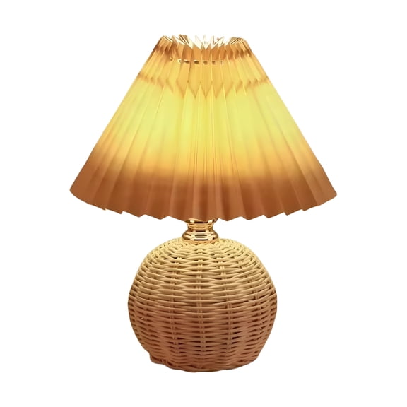 HIBIBUD Small Wicker Lamp Wicker Table Lamp Pleated Lampshade Usb Vintage Bedside Lamp Farmhouse Lamps for Decoration for Kitchen Counter Necessities for New Home Cool Bedroom Lights