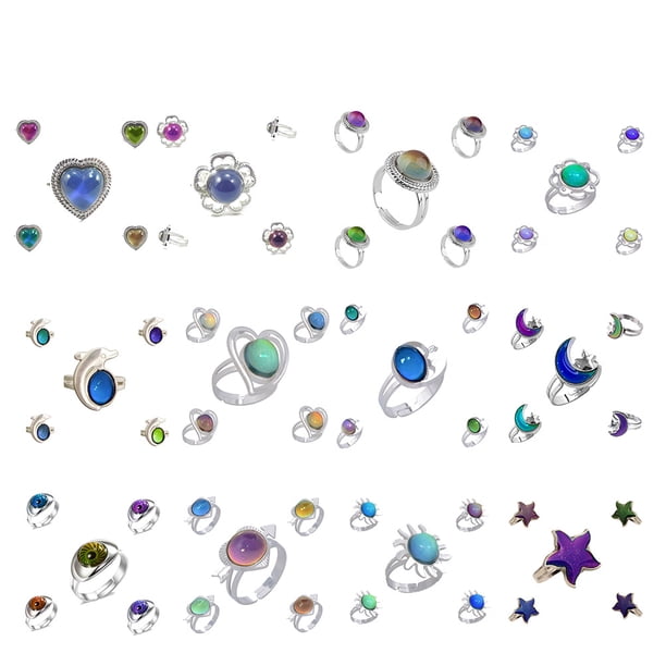Anillo de apertura ajustable de 12 piezas con múltiples formas, emoción, estado de ánimo y sensación, anillo para dedo que cambia de color.