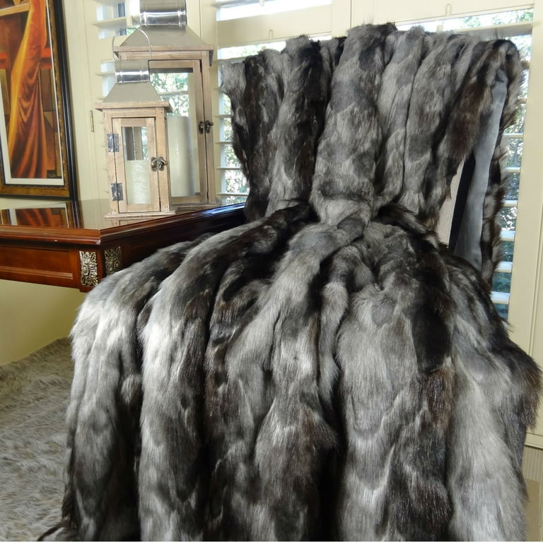 Thomas Collection Gray Charcoal Black Fox Faux Fur Throw Blanket 16419 Walmart