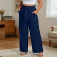 thumbnail image 7 of Xdegoge Plus Size Pants Women Elastic High Waist Trousers Featuring Self Tie Belt Wide Leg Flowy Summer Beach Dressy Casual Lounge Bottoms with Deep Side Pockets, 7 of 7