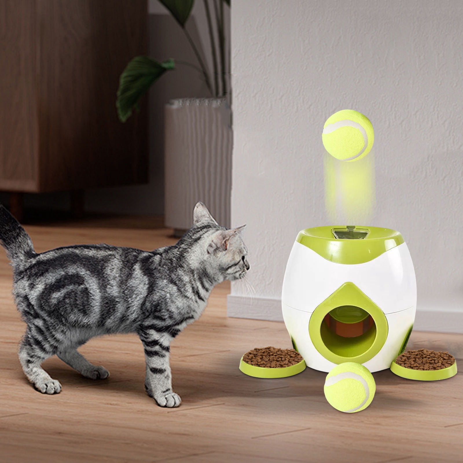 Automatic Dog Ball Thrower Launcher Dog Fetch Machine for Small To Medium Sized Dogs Adjustable Launch Distances Ball Launcher for Dogs with 2 Balls Dual Power Ball Thrower for Dogs