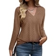 thumbnail image 2 of Autumn Women'S Long Sleeve Shirt V Neck Knit Pullover Tunic Top Women'S Shirt Formal Casual Khaki S, 2 of 7