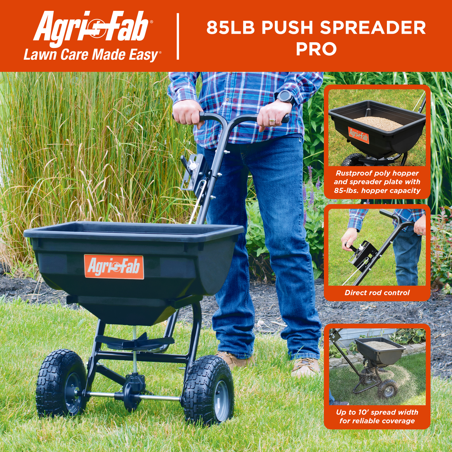 Agri-Fab Pro 85 lb Capacity Push Broadcast Spreader Model # 45-0532