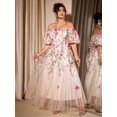 thumbnail image 5 of Plus Size Womens Multicolor Embroidered Off-Shoulder Short Sleeve Cinched Waist Maxi Flare Dress For Parties, 5 of 8