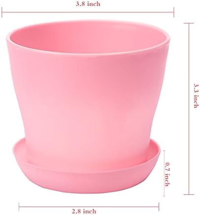 10 Pcs Plastic Planters Indoor Flower Plant Pots, Mini Flower Seedlings Nursery Pot/Planter/Flower Pot with Pallet, Modern Decorative Gardening Containers (Pink)