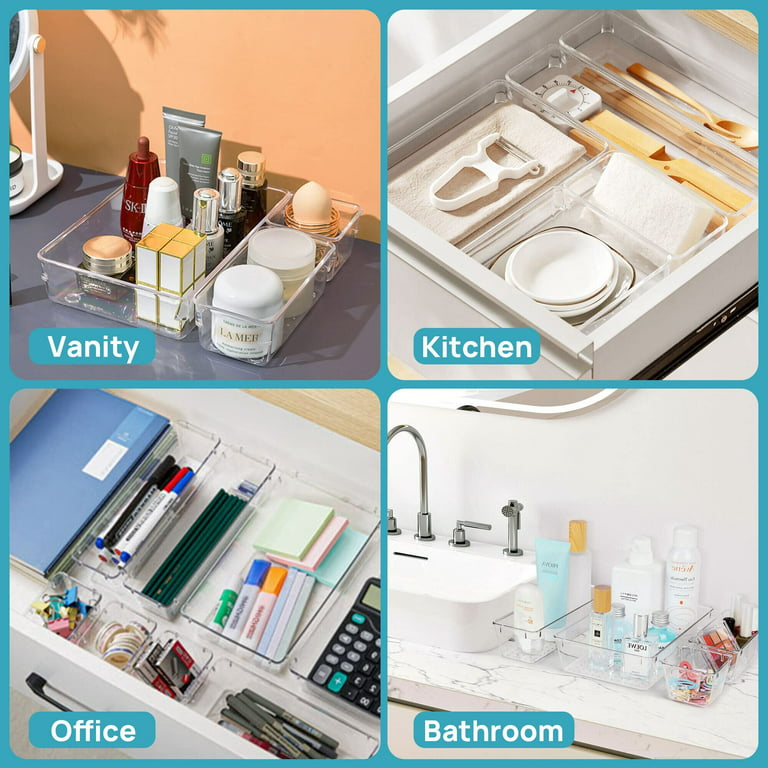 25 PCS Clear Plastic Drawer Organizers Set, Vtopmart 4-Size Versatile  Bathroom and Vanity Trays