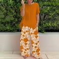 thumbnail image 2 of BLOCLOALO 2 Piece Lounge Set Short Sleeve Shirts Women's Summer Fashion Loose Printed Pants Casual Suit Two Piece Set Floral Printted Pants Dressy Casual Suit Soft Lounge Set Orange 4Xl, 2 of 5
