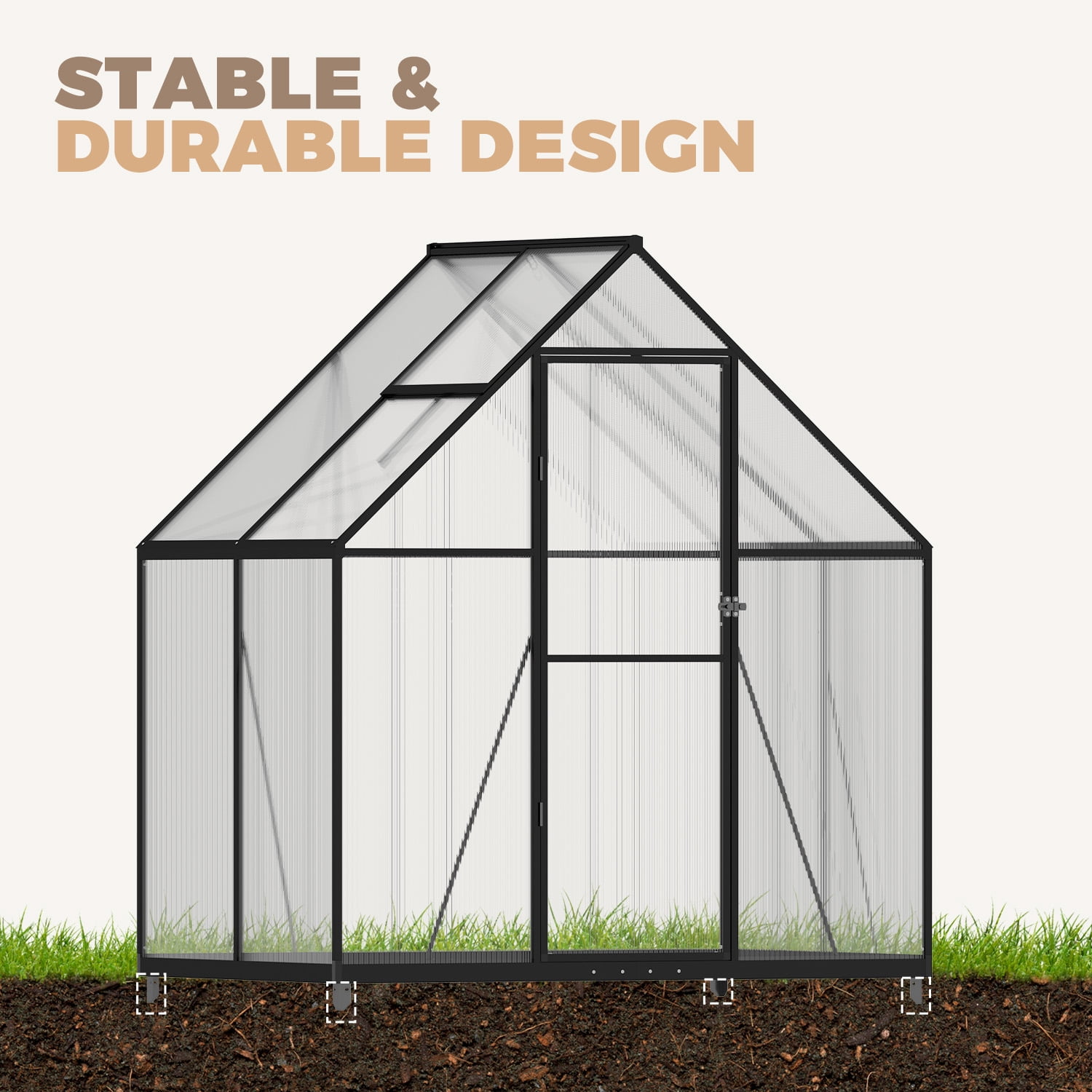 BaPiPro 6'x4' Outdoor Walk-in Greenhouse, Heavy-Duty Aluminum Frame, UV-Resistant Panels, Door & Roof Vent for Backyard Patio Winter Gardening & Seed Starting