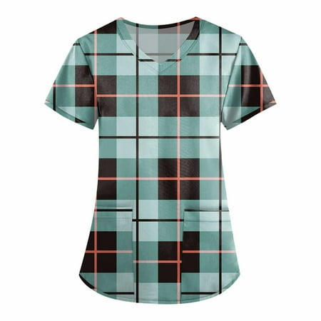 

RPVATI Short Sleeve Casual Loose Fit Scrubs for Women V Neck Graphic Workwear Tops