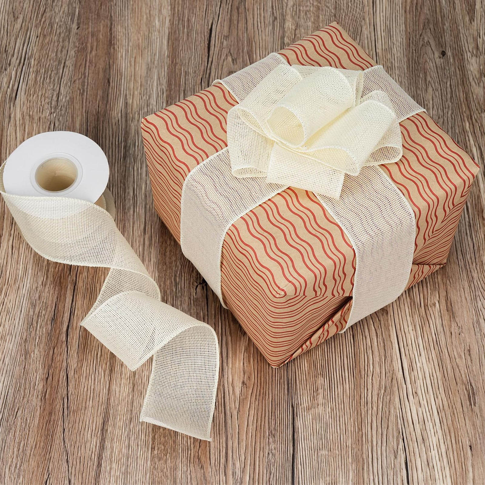 Natural Jute Burlap Ribbon with Wire Edging-4cm Width x 4.5m Length for Christmas DIY Crafts and Holiday Decor, Rustic Multicolored Gift Wrapping, Rustic Ribbon with Iron Wire, 2Pcs(Grey,177x1.5")