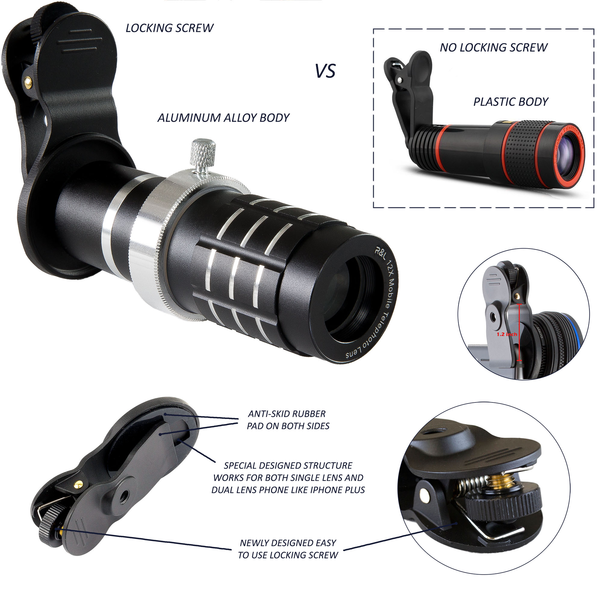 R&L Telephoto Lens for Smartphone, Mobile Camera Kit with 12X Telephoto, Wide Angle and Macro Lenses 3 in 1 - image 5 of 7
