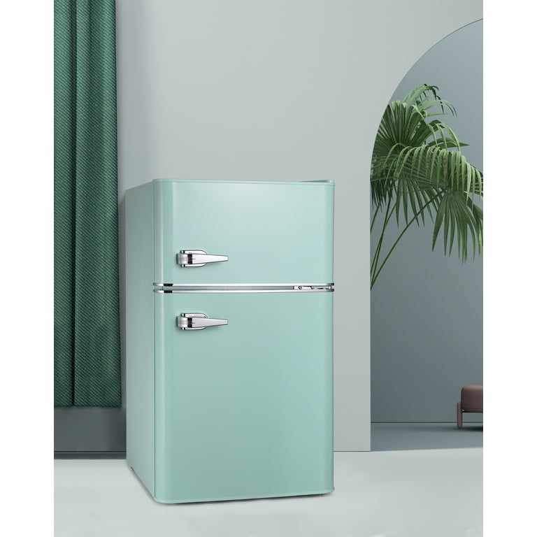 Northair 3.2 Cu ft Compact Mini Refrigerator Separate Freezer, Small Fridge  Double 2-Door Adjustable Removable Retro Stainless Steel Shelves,Green